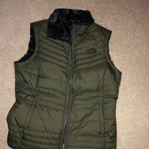 The North Face reversible olive fur vest